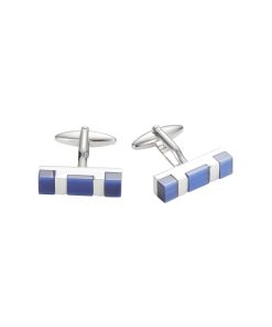 Rhodium Plated Navy Cat’s Eye Rectangle Cufflinks