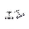 Polished Rhodium Plated Bar Cufflinks with Charcoal Cat’s Eye