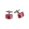 Polished Rhodium Plated Cufflinks with Hot Pink Curved Face Cat’s Eye