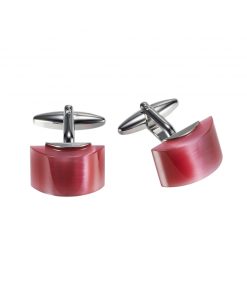 Polished Rhodium Plated Cufflinks with Hot Pink Curved Face Cat’s Eye