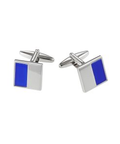 Rhodium Plated Dark Blue Cat’s Eye Cufflinks