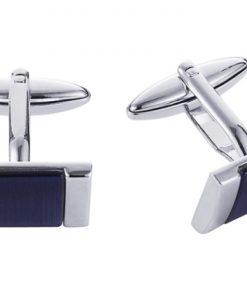 Rhodium Plated Dark Blue Cat’s Eye Square Cufflinks
