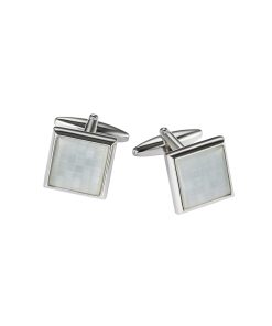 Rhodium Plated Grey Mosaic Cat’s Eye Square Cufflinks