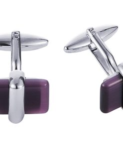Rhodium Plated Purple Cat’s Eye Cufflinks