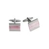 Polished Rhodium Plated Rectangle Cufflinks with Pink Cat’s Eye Inlay