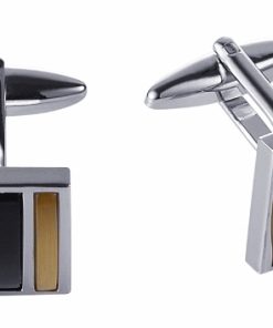 Rhodium Plated Square Gold & Navy Cat’s Eye Cufflinks