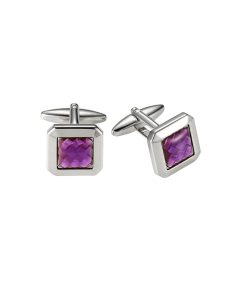 Rhodium & Resin Purple Patterned Carbon Fibre Square Cufflinks
