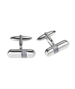 Polished Rhodium Plated & Light Grey Cat’s Eye Tube Cufflinks