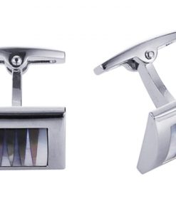 Polished Rhodium Square Curved White & Grey Mother Of Pearl Pattered Cufflinks