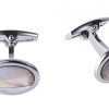 Polished Rhodium Plated Oval White & Pink Mother Of Pearl Cufflinks