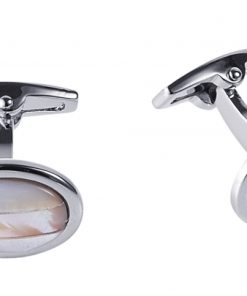 Polished Rhodium Plated Oval White & Pink Mother Of Pearl Cufflinks