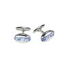 Polished Rhodium Plated Oval Cufflinks with Mosaic Design Blue Mother Of Pearl