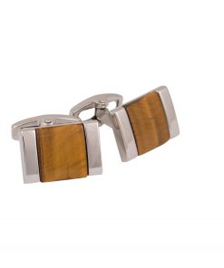Rhodium Plated & Tiger Eye Cufflinks