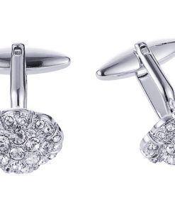 Rhodium Plated Crystal Domed Cufflinks