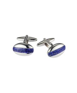 Rhodium Plated & Lapis Oval Cufflinks