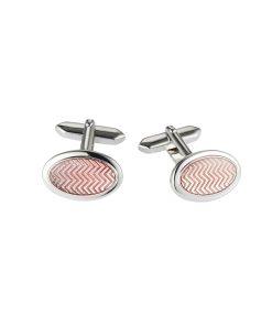 Soft Pink Herringbone Enamel Oval Cufflinks