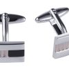 Polished Rhodium Plated Onyx with Corrugated Pattern Rectangle Cufflinks