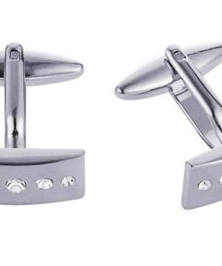 Polished Rhodium with Crystal Rectangle Cufflinks