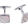 Polished Rhodium Stripe Pink Mother Of Pearl Cufflinks