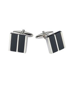Rhodium Plated Striped Onyx Cufflinks