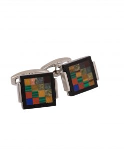 Rhodium Plated Onyx & Tiger Eye & Unakite & Green Aventurine & Red Agate Cufflinks