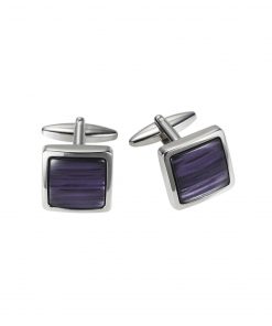 Polished Rhodium Plated Square Cufflinks with Purple Venetian Glass Resin Inlay