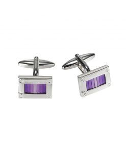 Polished Rhodium Plated Rectangle Cufflinks with Screw Details & Pink To Purple Enamel Inlay