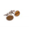 Rhodium Plated Tiger Eye Oval Cufflinks