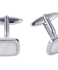 Rhodium plated /MOP Cushion shape Cufflinks