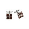 Polished Rhodium Plated Square Cufflinks with 4 Coffee Enamel Inlays