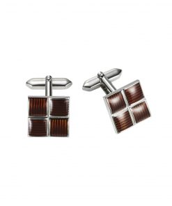Polished Rhodium Plated Square Cufflinks with 4 Coffee Enamel Inlays