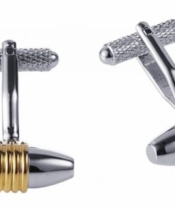 Polished Rhodium & Gold Plated Ribbed Barrel Cufflinks