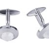 Polished Rhodium Round Large Crystal Centre Cufflinks