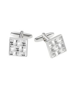 Brushed & Polished Rhodium Plated Square Weave Patterned Cufflinks
