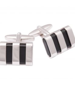 Polished Rhodium Plated Striped Onyx Cufflinks