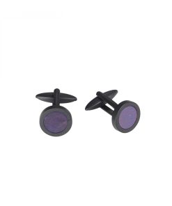 Ip Matt Blackstainless Steel Round Cufflinks -Titanium Heated Centre