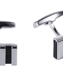 Polished Stainless & Black Enamel Striped Cufflinks