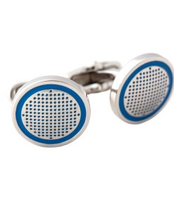 Stainless Steel & Blue Enamel Round Cufflinks