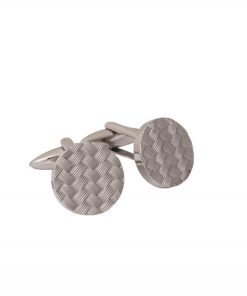 Stainless Steel & Basket Weave Round Cufflinks