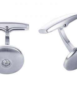 Round Brushed Stainless Steel with Cubic Zirconia Cuff Links