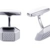 Polished Octagonal Stainless Steel & Silver Fibreglass Cufflinks