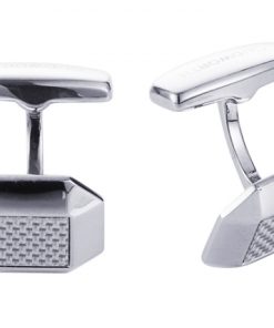 Polished Octagonal Stainless Steel & Silver Fibreglass Cufflinks