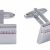 Polished Stainless Steel Curved Face & Pink Cubic Zirconia Cufflinks