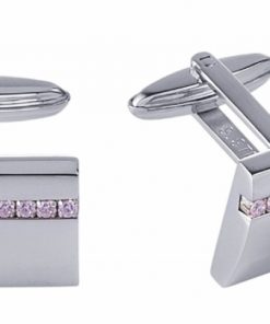 Polished Stainless Steel Curved Face & Pink Cubic Zirconia Cufflinks