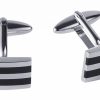 Polished Stainless Steel Ion Plated Black Striped Cufflinks