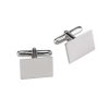 Polished Rhodium Plated Sterling Silver Flat Rectangle Cufflinks