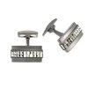 Brushed Rhodium Plated Gunmetal Sterling Silver Rectangle Cufflinks with Marcasite Inlay