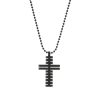 Ion Plated Black Horizontal Stripe Stainless Steel Cross Pendant on Ball Chain