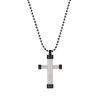 Ion Plated Polished Black & Textured Stainless Steel Cross Pendant withIon Plated Black 55cm Ball Chain