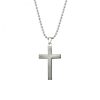Polished Stainless Steel Cross Pendant with Ion Plated Pearl Inlay on Ball Chain